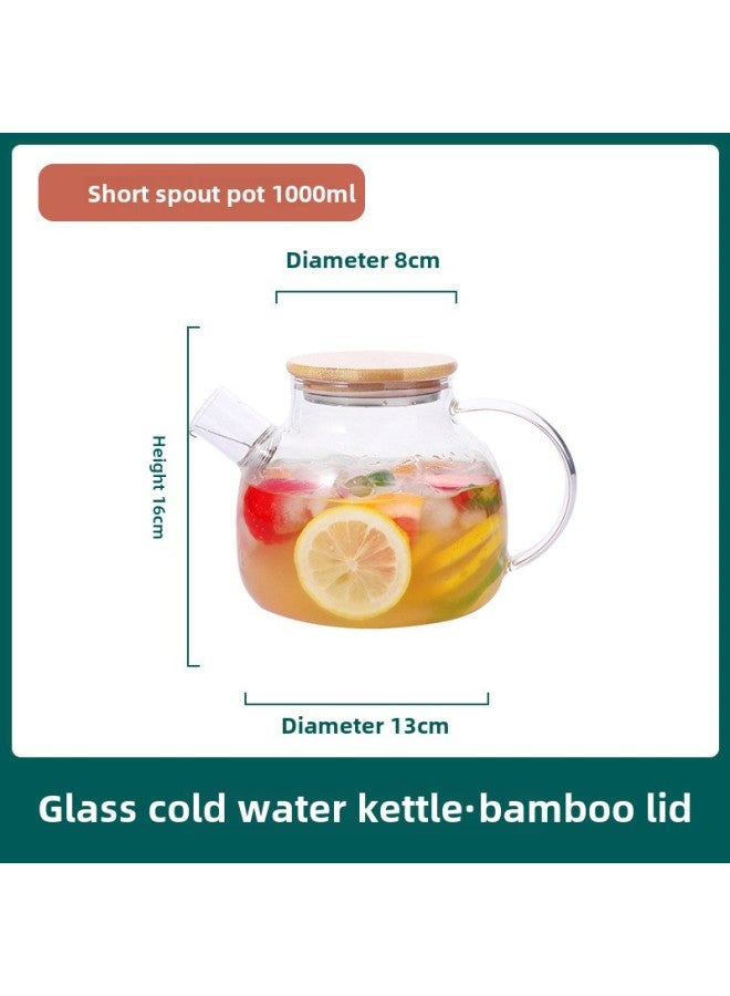 Cold Kettle Glass High Temperature Resistant Household Large Capacity Kettle White Kettle Refrigerator Water Tie Pot Teapot Suit-Colour:1000ml-short Mouth Pot - Image 1