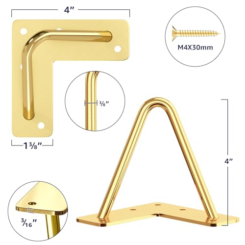 SMARTSTANDARD 4 Inch Hairpin Furniture Legs, 3/8'' Rods Metal Home DIY Projects for Nightstand, Coffee Table, Dresser with Rubber Floor Protectors, Gold Set of 4PCS - Image 2