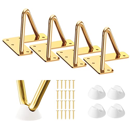 SMARTSTANDARD 4 Inch Hairpin Furniture Legs, 3/8'' Rods Metal Home DIY Projects for Nightstand, Coffee Table, Dresser with Rubber Floor Protectors, Gold Set of 4PCS - Image 1