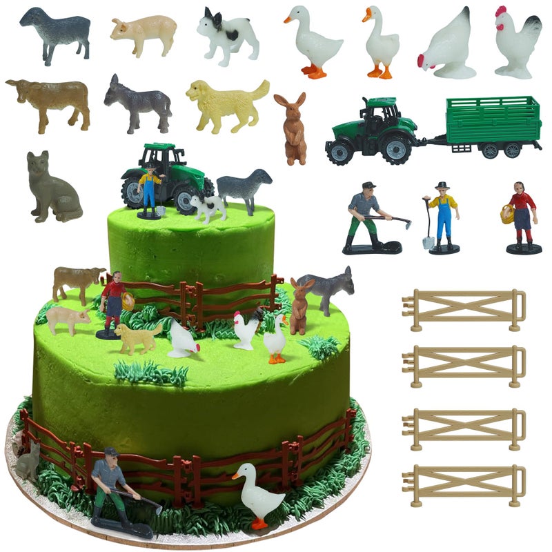 Vidotim 20PCS Mini Farm Cake Topper Set, Tree Animal Tractor Cake Topper for Boy Girl Birthday Party Decorations - Image 1