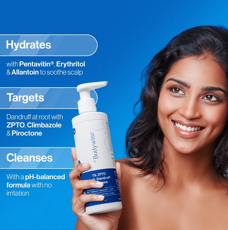 Be Bodywise Bodywise 1% ZPTO Anti Dandruff Shampoo 200ml | Reduces Dandruff, Flaking & Deeply Hydrates Scalp | Zinc Pyrithione, Pentavitin & Allantoin | Gentle, PH-Balanced | For All Hair Types | Sulphate Free - Image 5