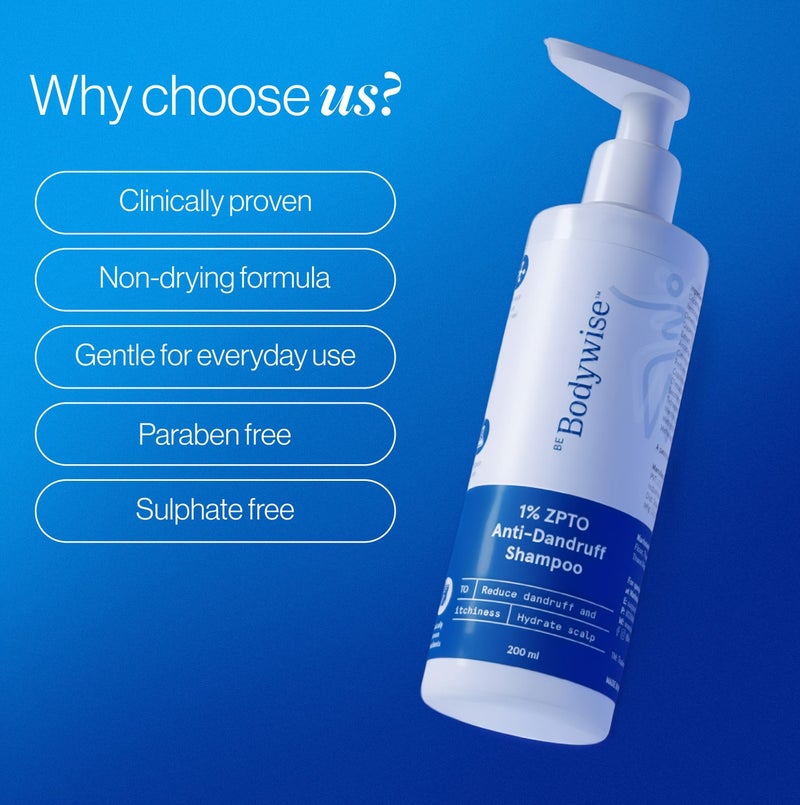 Be Bodywise Bodywise 1% ZPTO Anti Dandruff Shampoo 200ml | Reduces Dandruff, Flaking & Deeply Hydrates Scalp | Zinc Pyrithione, Pentavitin & Allantoin | Gentle, PH-Balanced | For All Hair Types | Sulphate Free - Image 4