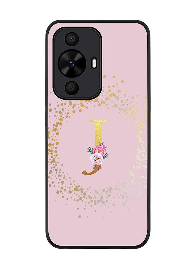 Stylizedd - Rugged Black edge case for Huawei nova 12s / Huawei nova 11/ Huawei nova 12 Lite 4G,Custom Monogram Initial Letter Floral Pattern Alphabet - J (Pink) - Image 1