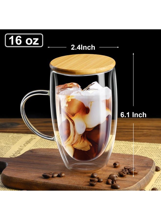 PARACITY Double Wall Glass Coffee Mugs 16OZ with Bamboo Lid/Spoon, Glass Coffee Cups Set of 2 with Handle, Insulated Clear Coffee Mug, Perfect for Latte, Cappuccino, Espresso, Hot Beverage, Tea - Image 2