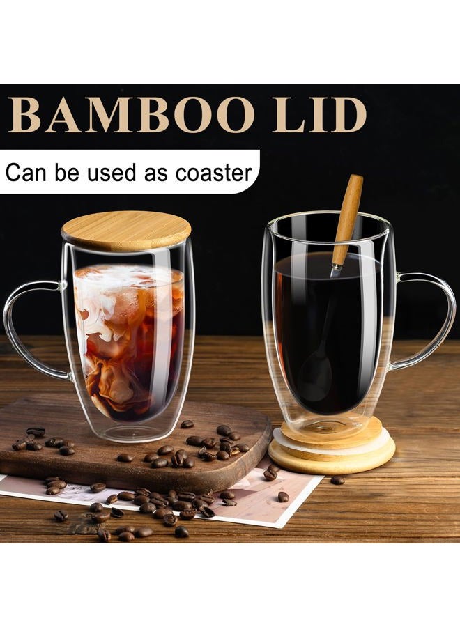 PARACITY Double Wall Glass Coffee Mugs 16OZ with Bamboo Lid/Spoon, Glass Coffee Cups Set of 2 with Handle, Insulated Clear Coffee Mug, Perfect for Latte, Cappuccino, Espresso, Hot Beverage, Tea - Image 3
