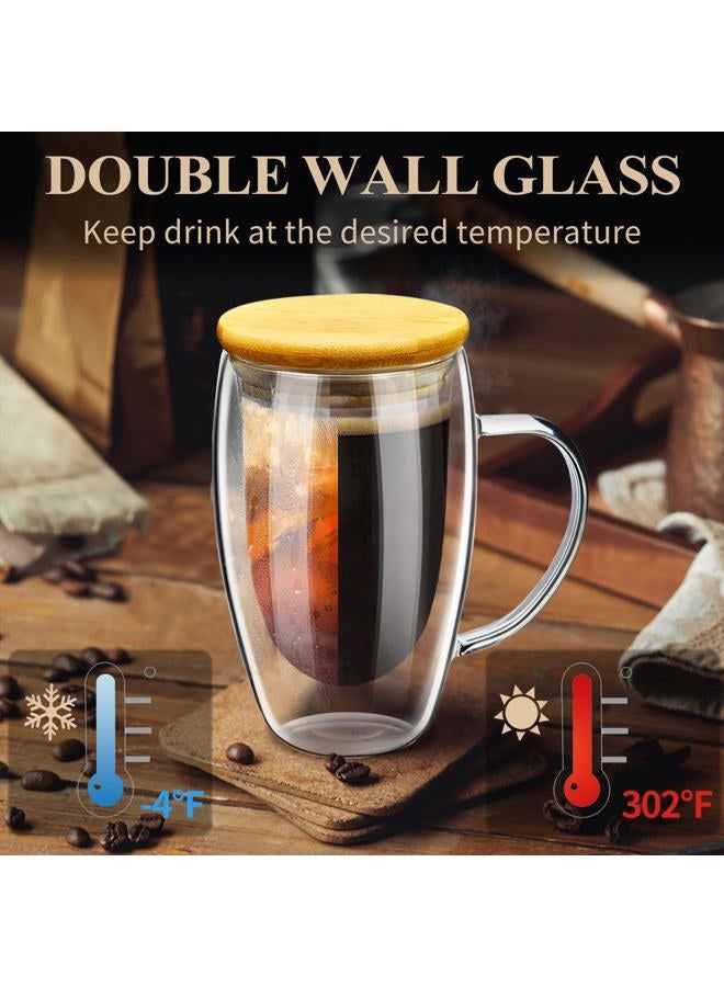 PARACITY Double Wall Glass Coffee Mugs 16OZ with Bamboo Lid/Spoon, Glass Coffee Cups Set of 2 with Handle, Insulated Clear Coffee Mug, Perfect for Latte, Cappuccino, Espresso, Hot Beverage, Tea - Image 4