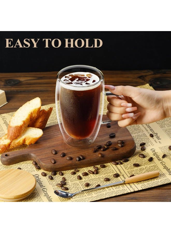 PARACITY Double Wall Glass Coffee Mugs 16OZ with Bamboo Lid/Spoon, Glass Coffee Cups Set of 2 with Handle, Insulated Clear Coffee Mug, Perfect for Latte, Cappuccino, Espresso, Hot Beverage, Tea - Image 5