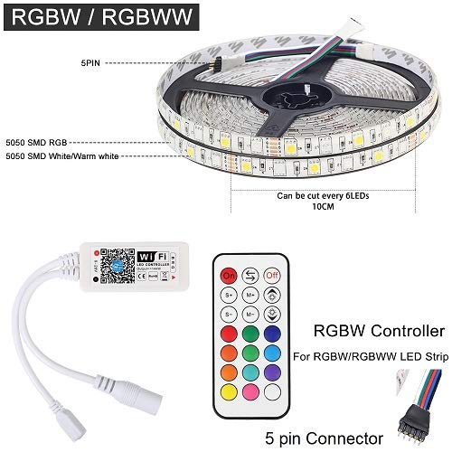 protium WiFi RGB+WW (Multicolor with Warm White) Light Strip, Music/Mobile app/Voice Controlled by Alexa and Google Home, 60L/m (15 Meter Kit) PRMS060P31 - Image 3