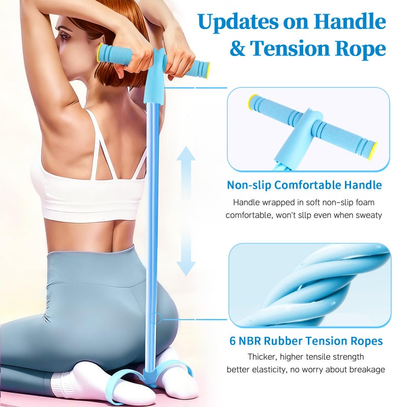 Spechance Pedal Resistance Bands with Handles, Upgrade 6-Tubes Manual Tension Training Pedal, Natural Rubber Foot Pedal Resistance Bands, Multifunction Fitness Bands for Abdomen, Waist, Arm, Leg (Blue) - Image 3