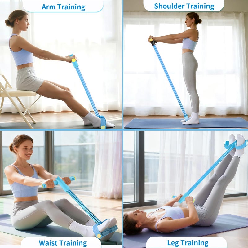 Spechance Pedal Resistance Bands with Handles, Upgrade 6-Tubes Manual Tension Training Pedal, Natural Rubber Foot Pedal Resistance Bands, Multifunction Fitness Bands for Abdomen, Waist, Arm, Leg (Blue) - Image 5