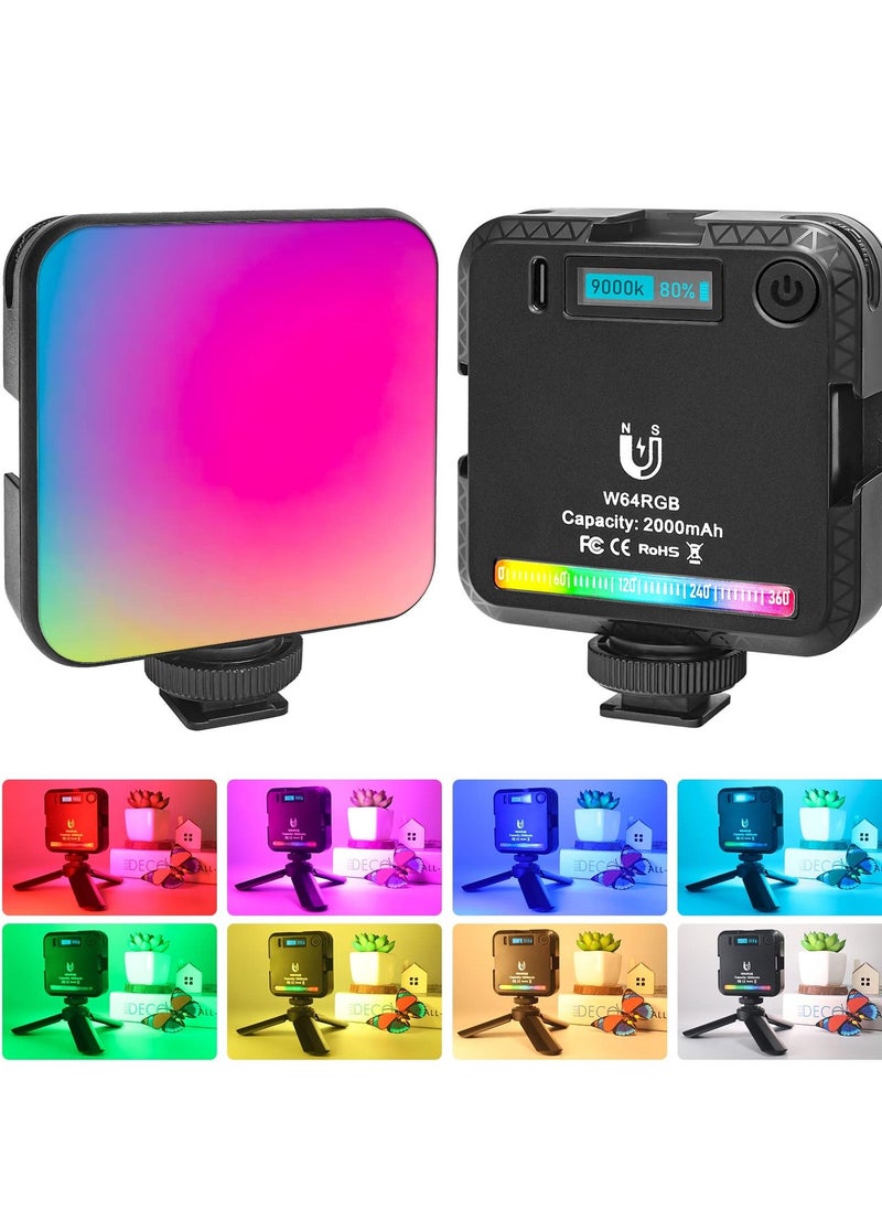 Excefore Video Light RGB, 360°Full-Color Mini LED Camera w 3 Cold Shoe Mount, Photography Lights Rechargable 2500K-9000K, 2000mAh Battery, Led Panel Lighting Support Magnet Adsorption  - Image 1