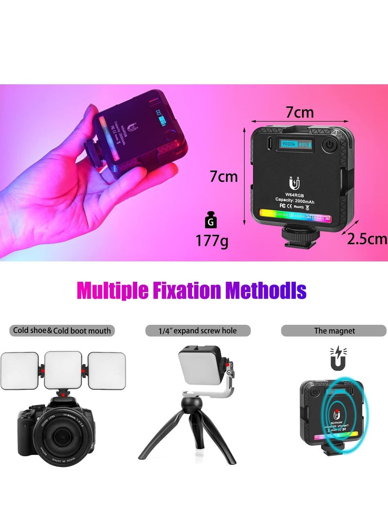 Excefore Video Light RGB, 360°Full-Color Mini LED Camera w 3 Cold Shoe Mount, Photography Lights Rechargable 2500K-9000K, 2000mAh Battery, Led Panel Lighting Support Magnet Adsorption  - Image 3
