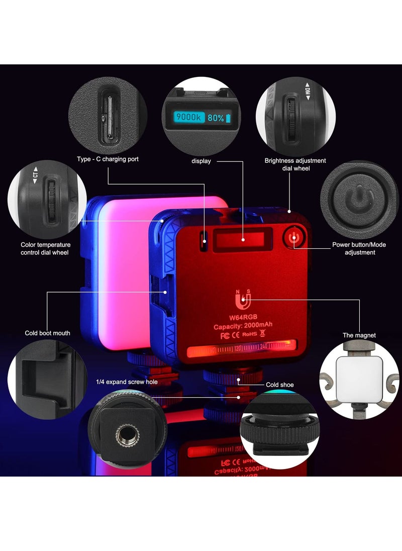 Excefore Video Light RGB, 360°Full-Color Mini LED Camera w 3 Cold Shoe Mount, Photography Lights Rechargable 2500K-9000K, 2000mAh Battery, Led Panel Lighting Support Magnet Adsorption  - Image 4