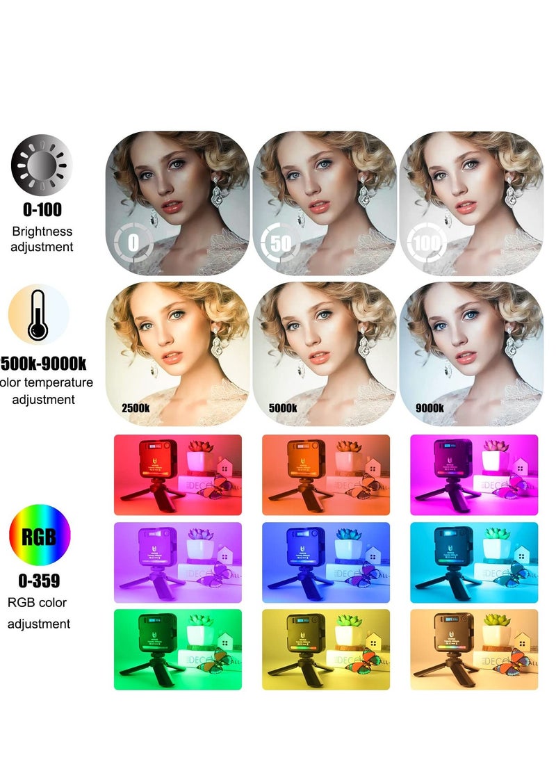 Excefore Video Light RGB, 360°Full-Color Mini LED Camera w 3 Cold Shoe Mount, Photography Lights Rechargable 2500K-9000K, 2000mAh Battery, Led Panel Lighting Support Magnet Adsorption  - Image 2