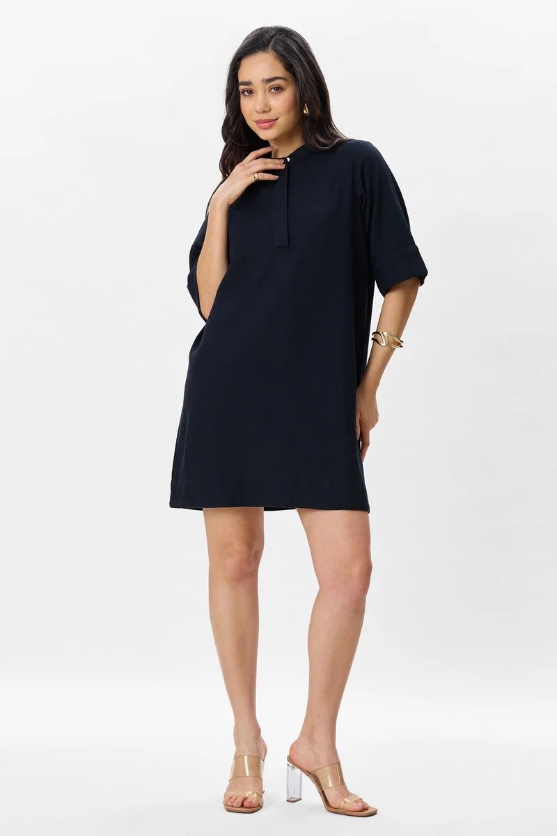 فيرجيو Solid Cotton Boxy Fit Classic Shirt Dress for Women