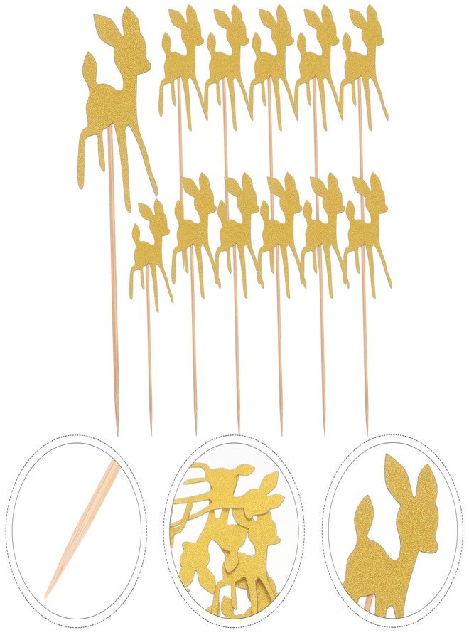 أموسفون 24 قطعة من زينة الكيك على شكل غزال ذهبي لامع، زينة الكب كيك، زينة الكب كيك، زينة ورقية للكب كيك، لوازم الحفلات - Image 3