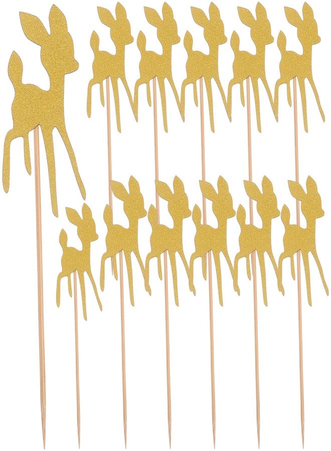 أموسفون 24 قطعة من زينة الكيك على شكل غزال ذهبي لامع، زينة الكب كيك، زينة الكب كيك، زينة ورقية للكب كيك، لوازم الحفلات - Image 1