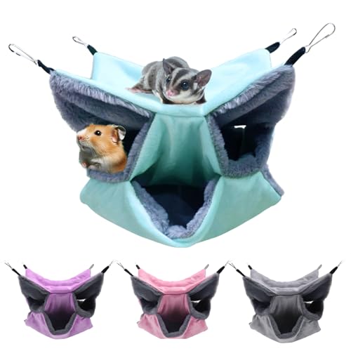 LYART Sugar Glider Pouch Hammock Bed Bedding Sugar Glider Cage Accessories Toys for Rat 3Layer Hammock Make Pet Cages More ThreeDimensional 2Mint - Image 1
