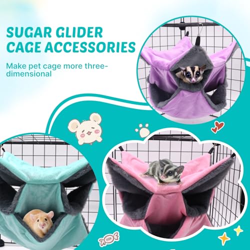 LYART Sugar Glider Pouch Hammock Bed Bedding Sugar Glider Cage Accessories Toys for Rat 3Layer Hammock Make Pet Cages More ThreeDimensional 2Mint - Image 3