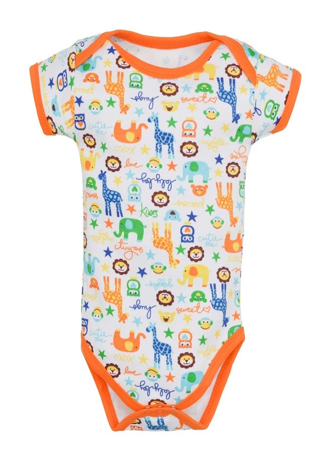 Magic Town® 100% Cotton Unisex Half Sleeve Baby Bodysuit for Kids and Infants Set of 3 (Orange) (0-3 Months) - Image 2