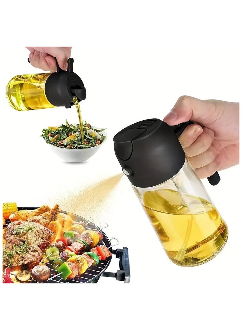 زجاجة موزع زيت مطبخ 2 في 1 - موزع زيت 470 مل ورذاذ زيت - رذاذ زيت للطبخ ، مطبخ ، سلطة وشواء ، قطعتين (أسود أبيض)  - Image 5