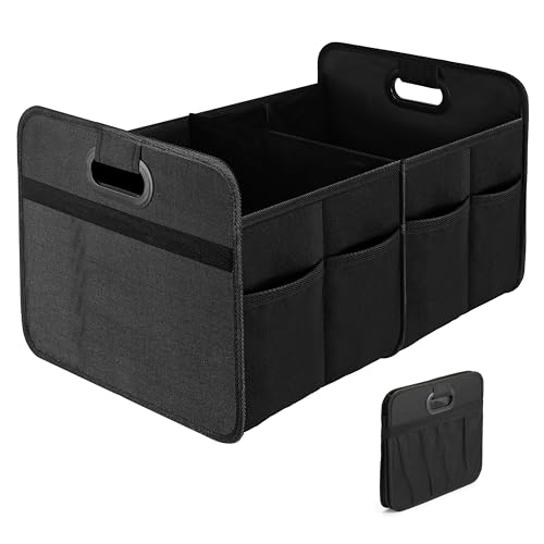 YSSOA Car Trunk Organizer, 2 Compartments Anti-slip 14" D x 22" W x 12" H Collapsible Trunk Storage, 600D Oxford Polyester Car Storage, Suitable for SUV, Minivan, Truck, Black - Image 1