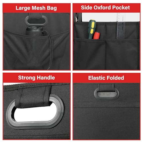 YSSOA Car Trunk Organizer, 2 Compartments Anti-slip 14" D x 22" W x 12" H Collapsible Trunk Storage, 600D Oxford Polyester Car Storage, Suitable for SUV, Minivan, Truck, Black - Image 4