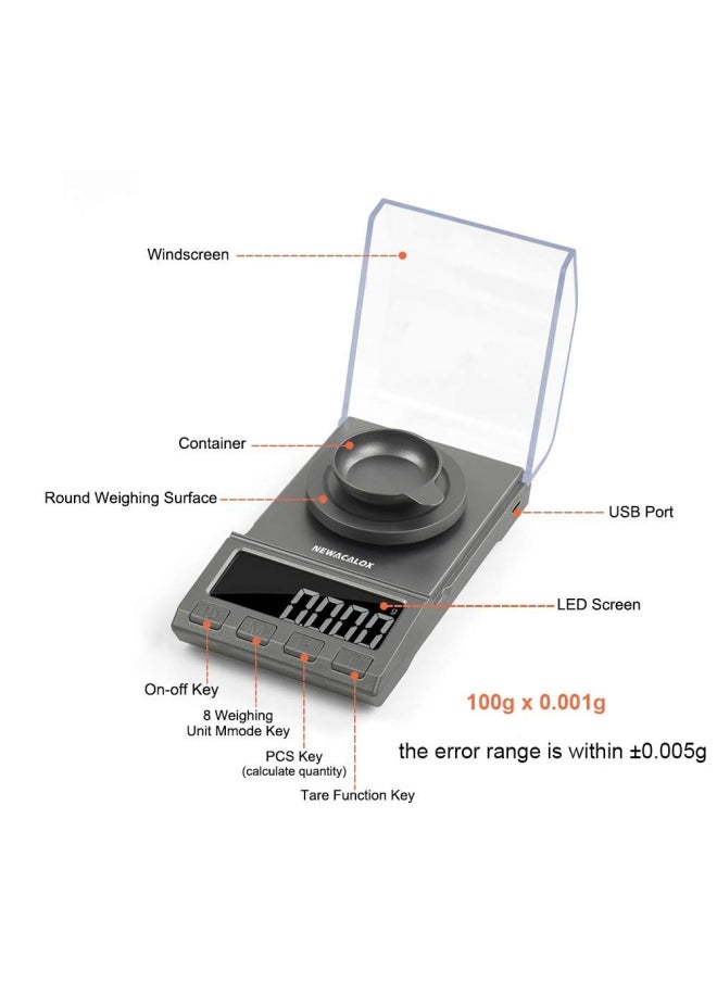 NEWACALOX Digital Milligram Scale 100g X 0.001g Reloading High Precision Jewelry Scale Portable Jewelry Scale With...  - Image 4