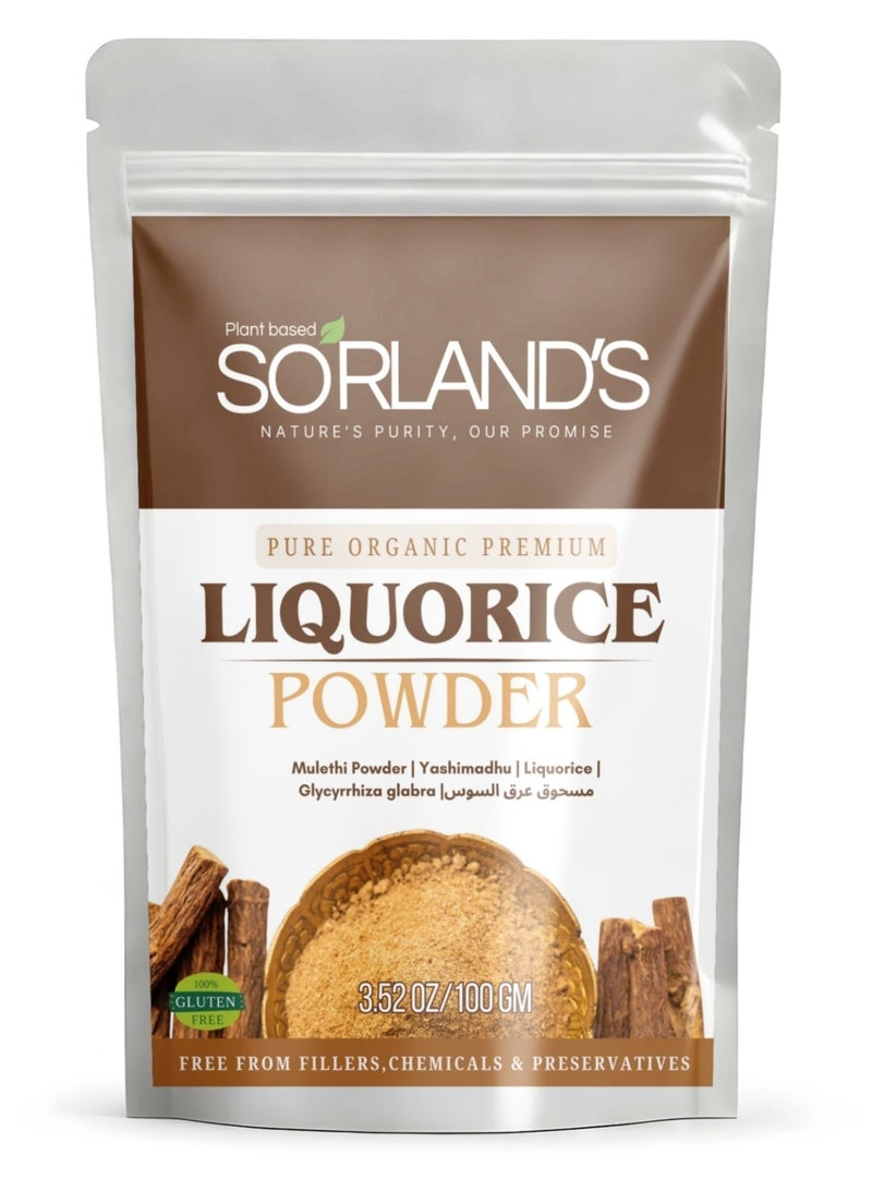 Sorland's Pure Organic Liquorice Root Powder (Mulethi / Yashtimadhu) – 100g | Supports Digestion, Respiratory Health, Hair & Skin Care | 100% Natural | Non-GMO | Additive-Free - Image 1