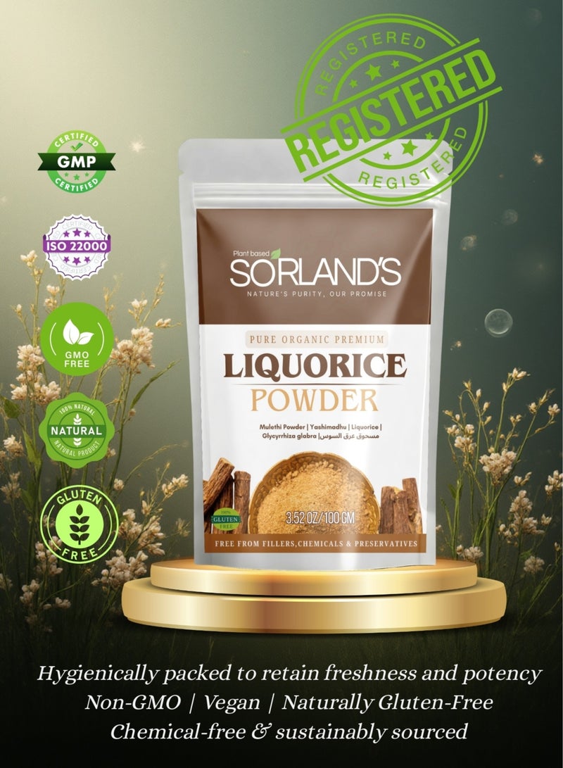 Sorland's Pure Organic Liquorice Root Powder (Mulethi / Yashtimadhu) – 100g | Supports Digestion, Respiratory Health, Hair & Skin Care | 100% Natural | Non-GMO | Additive-Free - Image 2