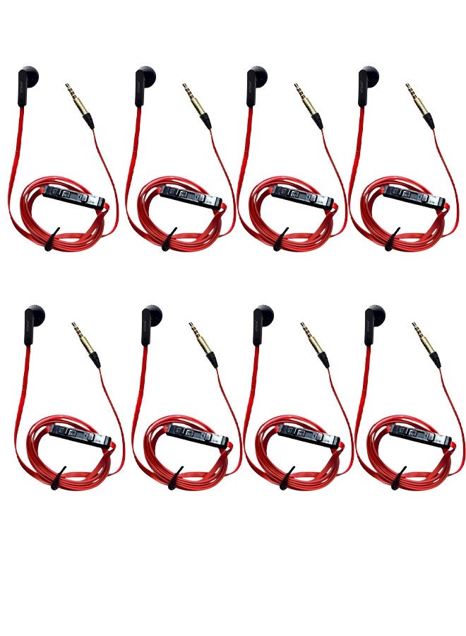 Taimi Pack of 8 Wired earbuds microphone and volume control Comfortable comfort Balanced sound Tangle-resistant cable Red and black  - Image 1
