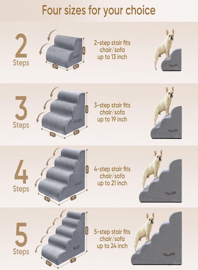 PAWSCRAT Dog Stairs for Small Pets, 11.8" H with 30D Material Soft Foam, Portable Ramp Non-Slip Surface Non-Slip for Couch and High Bed Climbing, 2-Step Stairs for Cat or Dog, LightGrey - Image 2