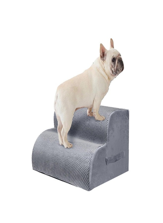 PAWSCRAT Dog Stairs for Small Pets, 11.8" H with 30D Material Soft Foam, Portable Ramp Non-Slip Surface Non-Slip for Couch and High Bed Climbing, 2-Step Stairs for Cat or Dog, LightGrey - Image 1