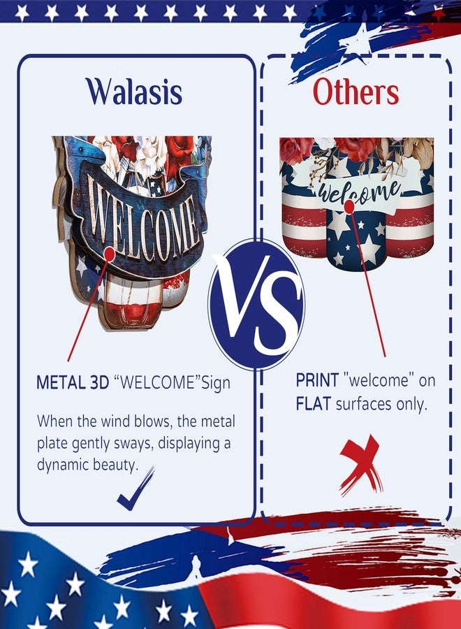 Walasis 4th of July Decorations for Door: Patriotic Wreath Outdoor 14" Red White and Blue Decor Metal Fourth July Memorial Day Sign 250 Anniversary USA Large Wall Hanging Independence Vintage for Outside Indoor - Image 2
