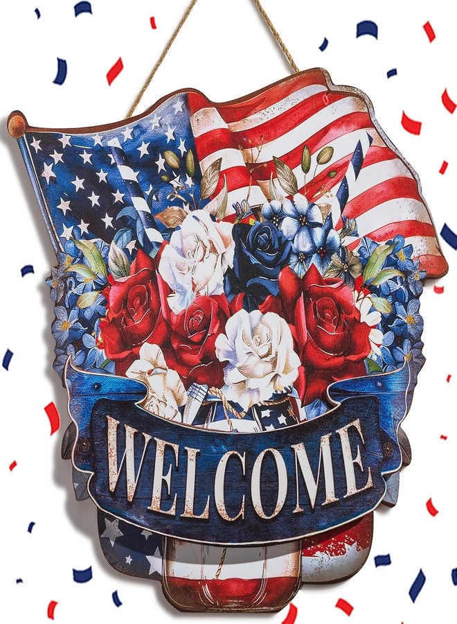 Walasis 4th of July Decorations for Door: Patriotic Wreath Outdoor 14" Red White and Blue Decor Metal Fourth July Memorial Day Sign 250 Anniversary USA Large Wall Hanging Independence Vintage for Outside Indoor - Image 1