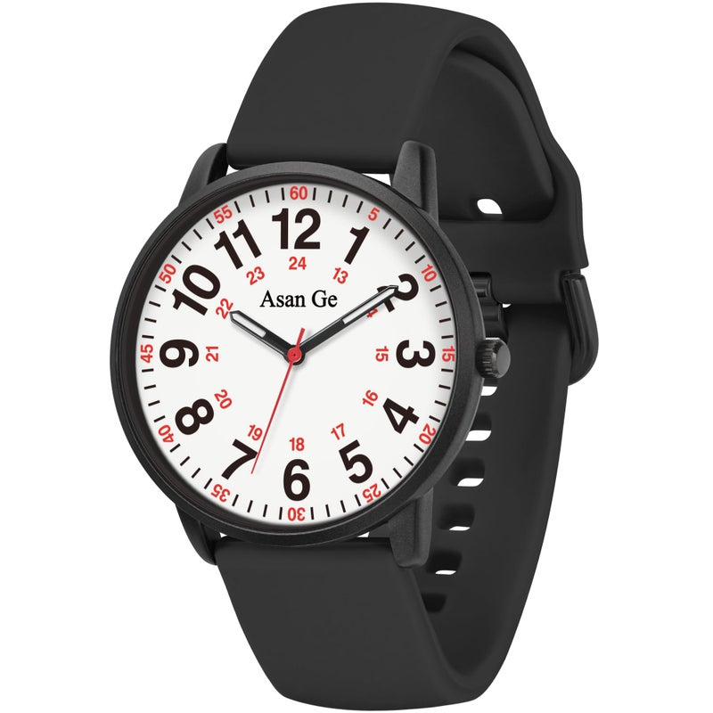 Asan Ge Waterproof Nurse Watch for Nurse,Medical Professionals,Students,Doctors,Women Men - Nursing Watch Military Time Luminouse Easy to Read Dial 24 Hour with Second Hand(Black White) - Image 1