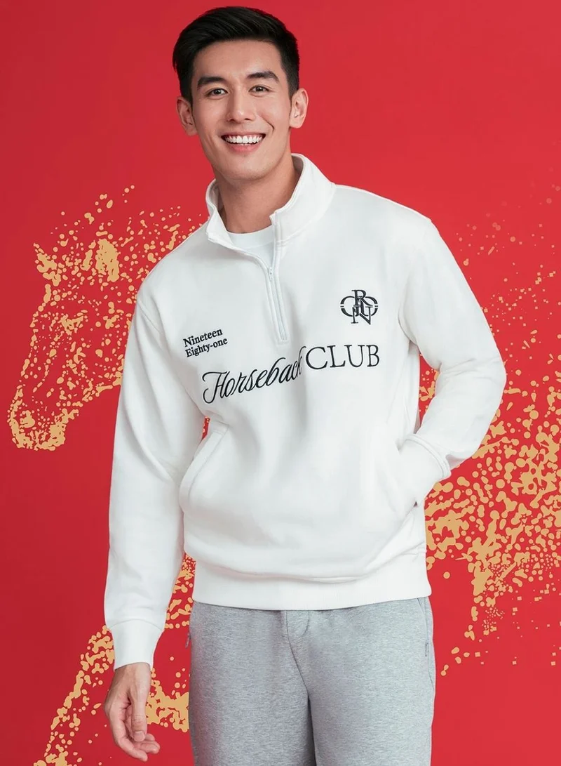 جيوردانو Men’s Relaxed French Terry Half‑Neck Printed Sweatshirt