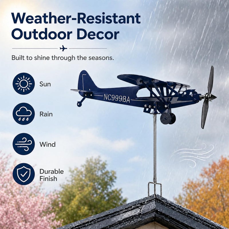 SDFRT Blue Airplane Weathervane Kinetic Metal Wind Spinners for Yard and Garden 3D Kinetic Wind Spinner Wind Catchers Sculpture Airplane Weathervane Metal Wind Spinner 28 x 32 cm - Image 3