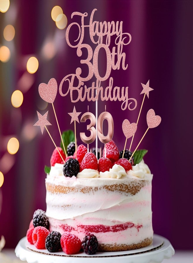 Lecferrarc 30th Birthday Cake Decorations, 30th Birthday Candles Cake Numeral Candles and Glitter Happy 30th Birthday Cake Toppers Set for Birthday Party Supplies (Rose Gold) - Image 4