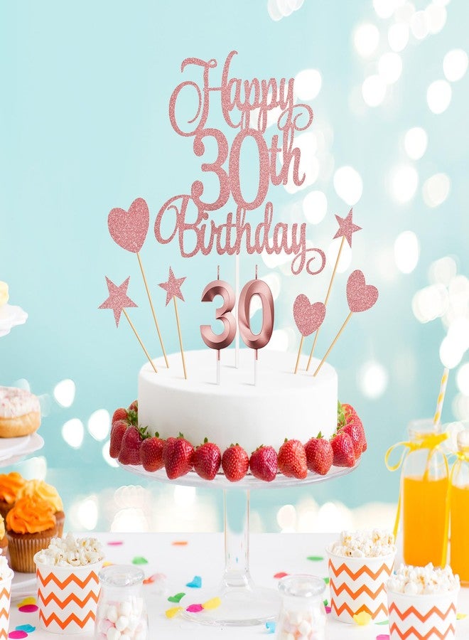 Lecferrarc 30th Birthday Cake Decorations, 30th Birthday Candles Cake Numeral Candles and Glitter Happy 30th Birthday Cake Toppers Set for Birthday Party Supplies (Rose Gold) - Image 3