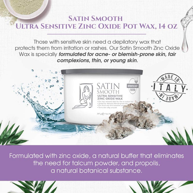 Satin Smooth Ultra Sensitive Zinc Oxide Wax, Hair Removal for Fine to Medium Hair, Safe for Delicate & Sensitive Skin, Waxing Kit, 14 oz, 1-Pack - Image 3
