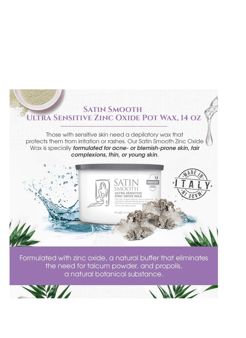Satin Smooth Satin Smooth Ultra Sensitive Zinc Oxide Wax, Hair Removal for Fine to Medium Hair, Safe for Delicate & Sensitive Skin, Waxing Kit, 14 oz, 1-Pack  - Image 3