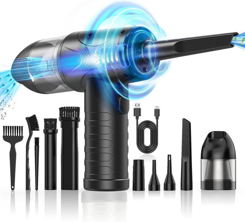 SOLARAE Compressed Air Duster, 3-Gear Adjustable 100,000RPM Air Duster, Handheld 2 in 1 Air Duster & Vacuum Cleaner, Portable Mini Air Duster Kit with LED Light for Car, PC, Keyboard, Carpet - Image 1