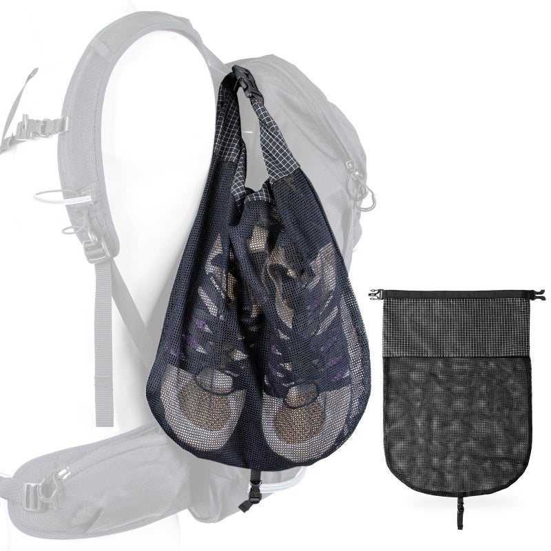 Hiking Mesh Bag, Portable Storage Pouch with Half-Zip Closure - Black - Image 2