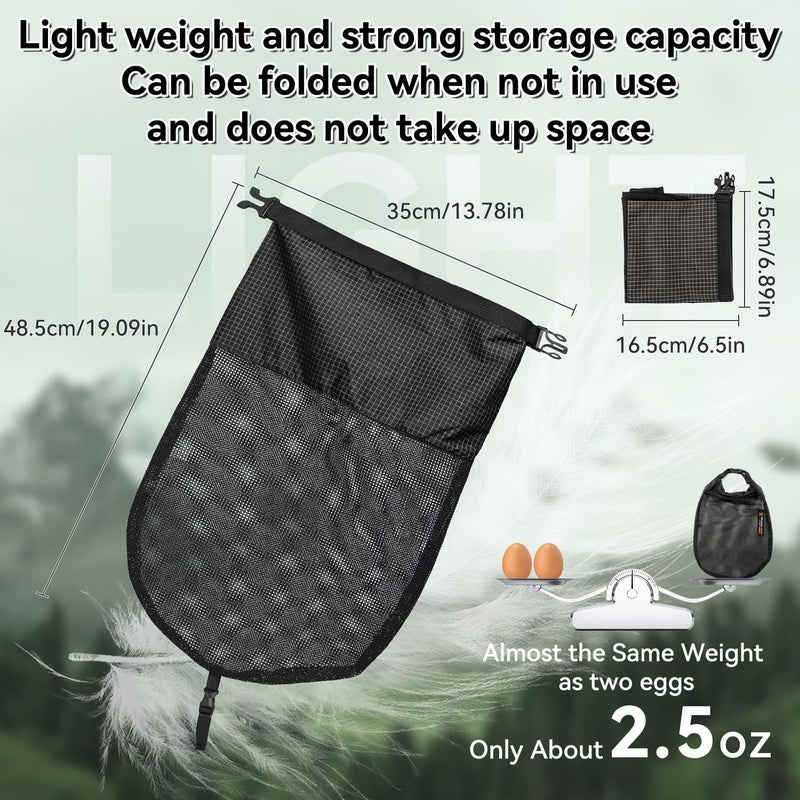Hiking Mesh Bag, Portable Storage Pouch with Half-Zip Closure - Black - Image 3
