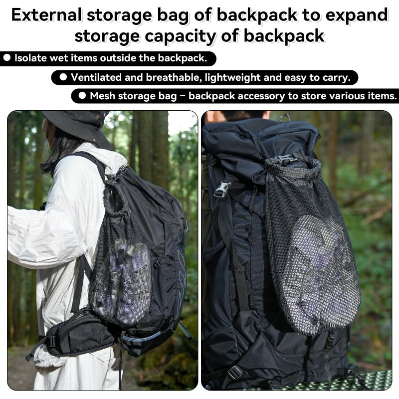 Hiking Mesh Bag, Portable Storage Pouch with Half-Zip Closure - Black - Image 4