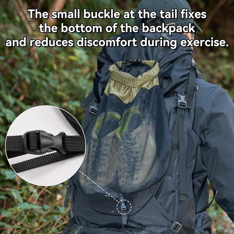 Hiking Mesh Bag, Portable Storage Pouch with Half-Zip Closure - Black - Image 5