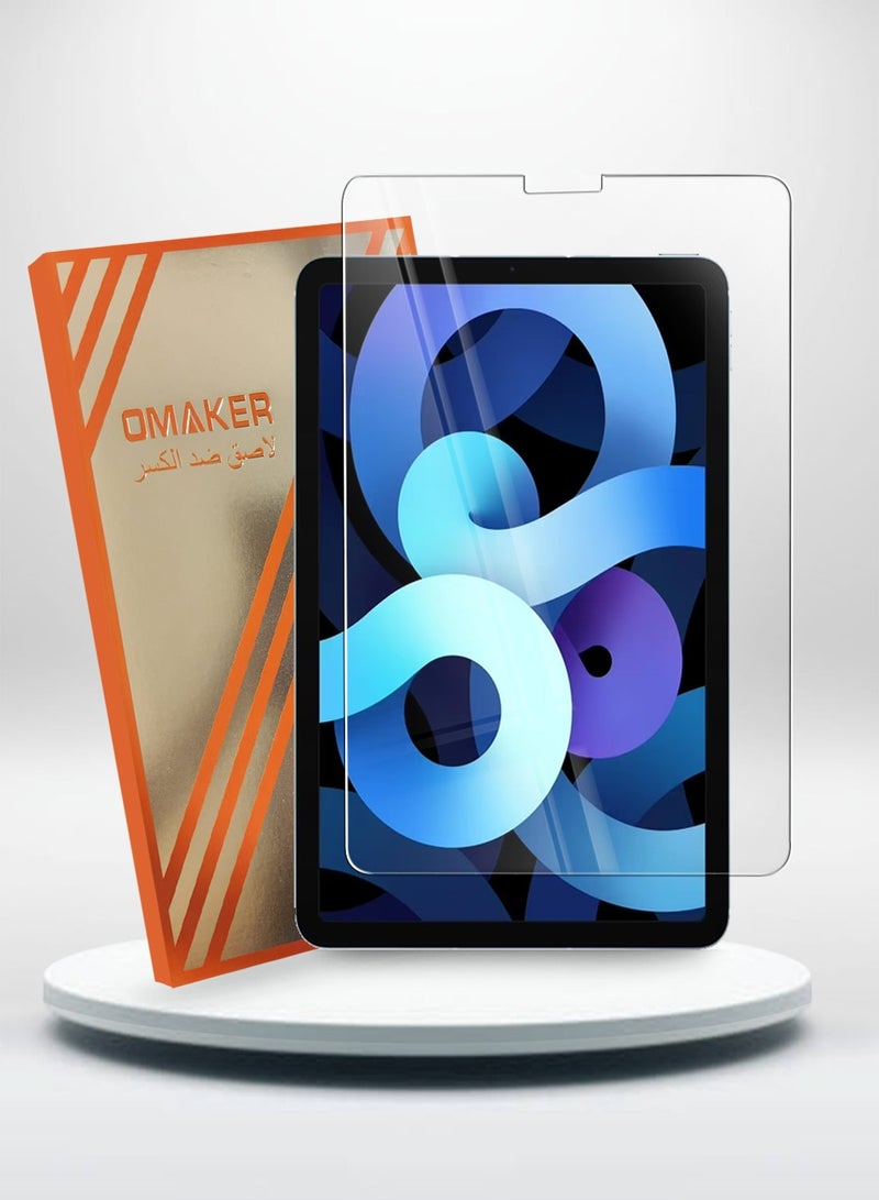 OMAKER واقي شاشة زجاجي مقوى عالي الدقة لجهاز Apple iPad Air 4/5 (2020، 2022 الجيل الرابع/الخامس 10.9 بوصة) مضاد للانعكاس ومضاد للفقاعات وصلابة 9H 0.26 مم وحواف مستديرة وسهولة التركيب - Image 1