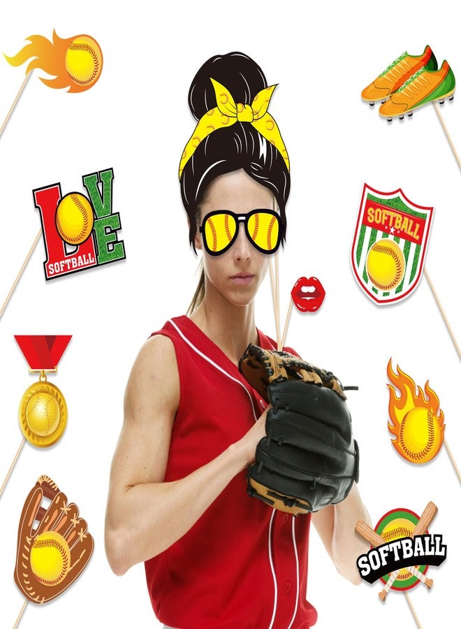 Lide Road 25 Pcs Softball Photo Booth Props for Softball Party Decoration Supplies, Pink and Yellow Sports Theme Selfie Props Photography Backdrop Decorations for Sports Party Supplies - Image 4