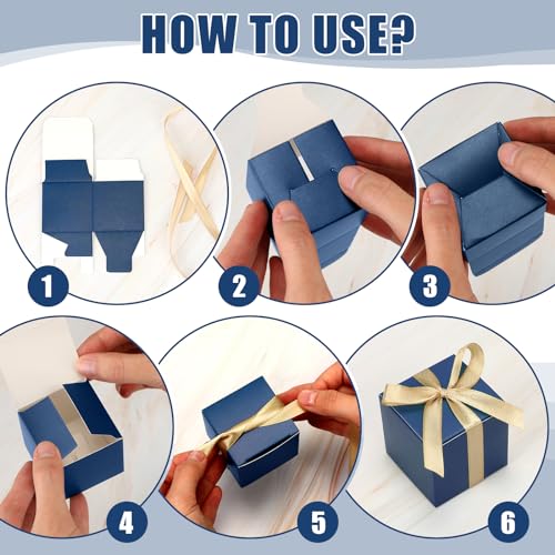 Jutom 100 Pcs Mini Favor Boxes Extra Small Candy Boxes Paper with Gold Ribbon for Christmas Thanksgiving Day Birthday Wedding Anniversary Supplies(2 x 2 x 2 Inch,Navy Blue) - Image 3